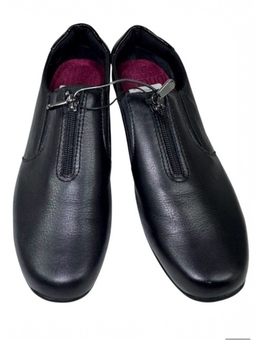 Munro Berkley Black Leather Comfort Shoes Size 8 Zip Front, Shock Absorbing Sole